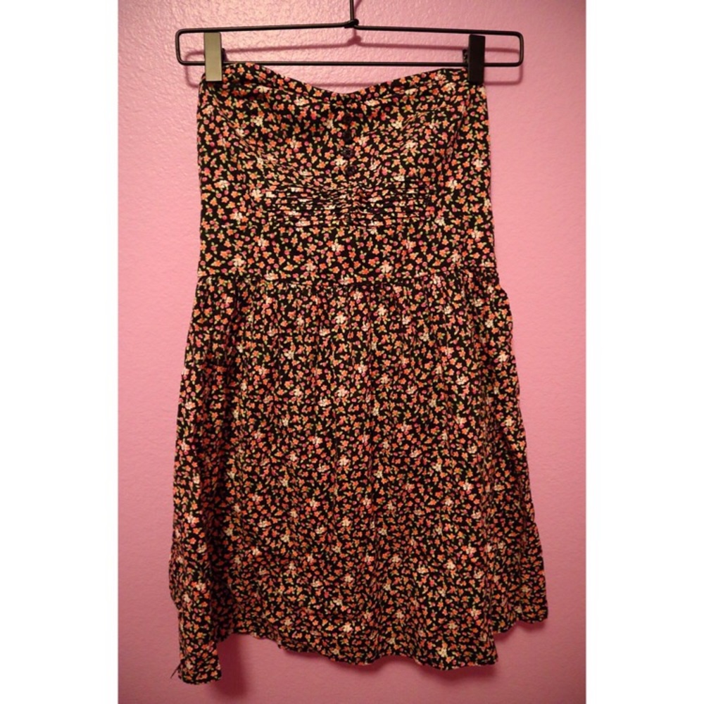Strapless Floral Print Dress